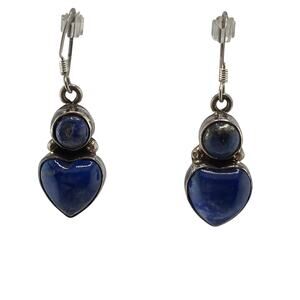 Vintage Sterling Silver Heart Shaped Lapis Lazuli Earrings